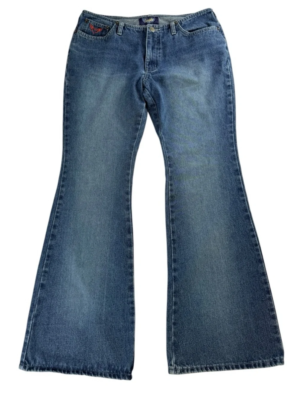 Angels Y2K Flare Jeans 11 Embroidered Low Rise Bell Bottom Denim indie sleaze